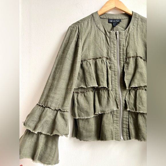 INC International Concepts Tops - INC International Concepts Sage Green 100% Linen Zip Up Shirt / Light Blazer Sm